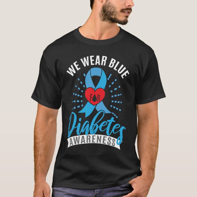 Blue Ribbon Diabetes Warrior Support Diabetes Awar T-Shirt (Front)