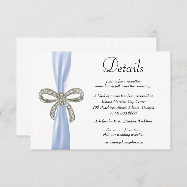 Blue Ribbon Diamond Bow Wedding Details Enclosure Card (Front/Back)