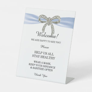 Blue Ribbon Diamond Bow Wedding Safety  Pedestal Sign