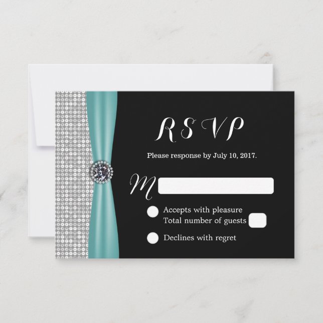 Blue Ribbon Diamond Modern Wedding RSVP (Front)