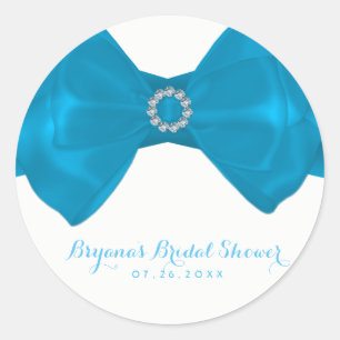 Blue Ribbon & Diamonds Bridal Shower Elegant Favou Classic Round Sticker