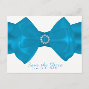 Blue Ribbon & Diamonds Elegant Glam Save the Date Announcement Postcard