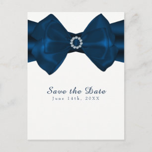 Blue Ribbon & Diamonds Elegant Glam Save the Date Announcement Postcard