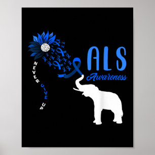 Blue Ribbon Elephant Als Warrior Support Als Aware Poster
