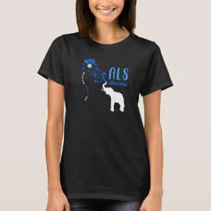 Blue Ribbon Elephant Als Warrior Support Als Aware T-Shirt