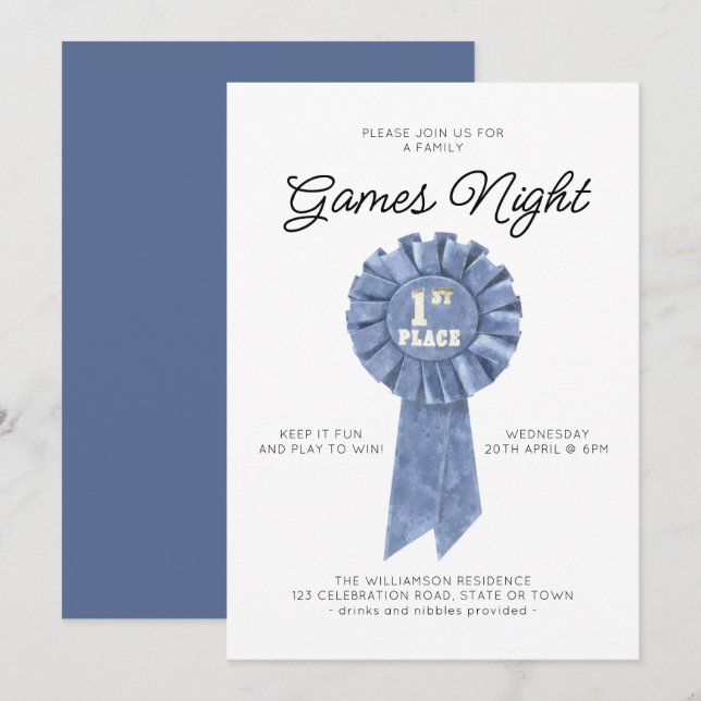 Blue Ribbon Family Reunion Family Games Night Invitation (Front/Back)