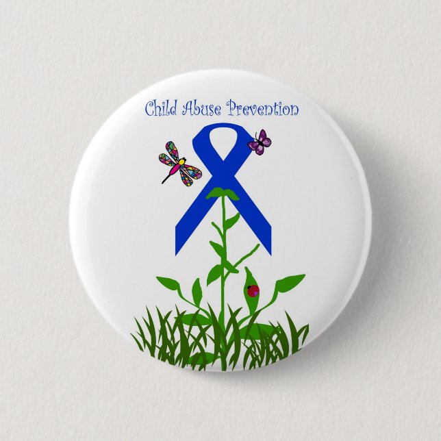 Blue ribbon flower Child Abuse Prevention button (Front)