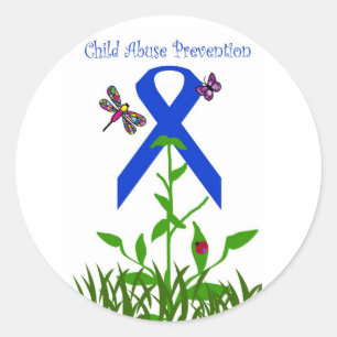 Blue ribbon flower Child Abuse Prevention stickers