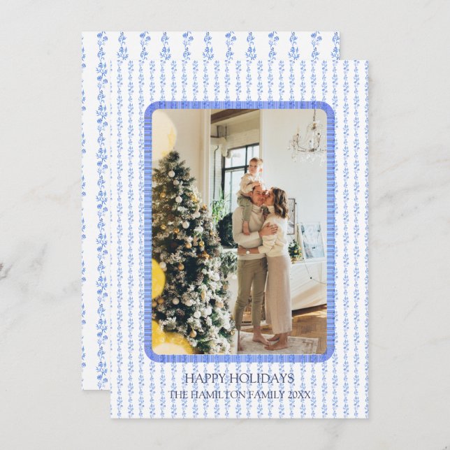 Blue Ribbon Frame Photo Grandmillennial Holiday (Front/Back)
