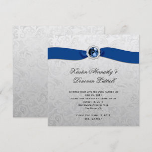 Blue Ribbon Gem Silver Post Wedding Invitation