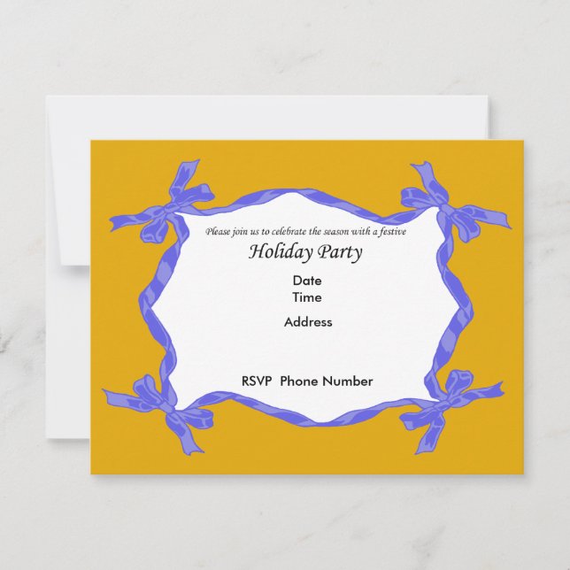 Blue Ribbon Holiday Party Invitation Card (Front)