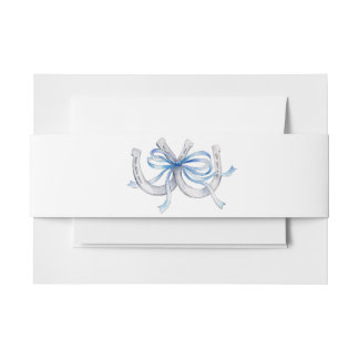 Blue ribbon Horseshoe Wedding Rustic Equestrian Invitation Belly Band