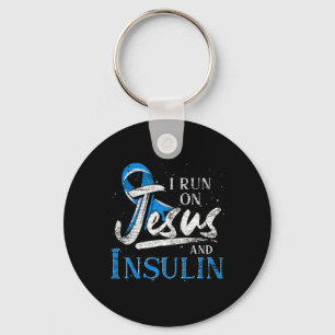 Blue Ribbon I Run On Jesus And Insulin Diabetes Aw Key Ring