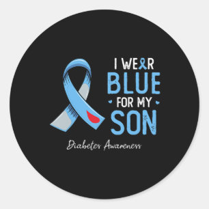 Blue ribbon I wear grey blue for my son diabetes a Classic Round Sticker