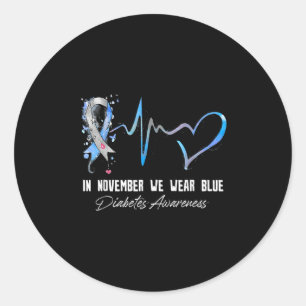 Blue Ribbon In November We Wear Blue For Diabetes Classic Round Sticker