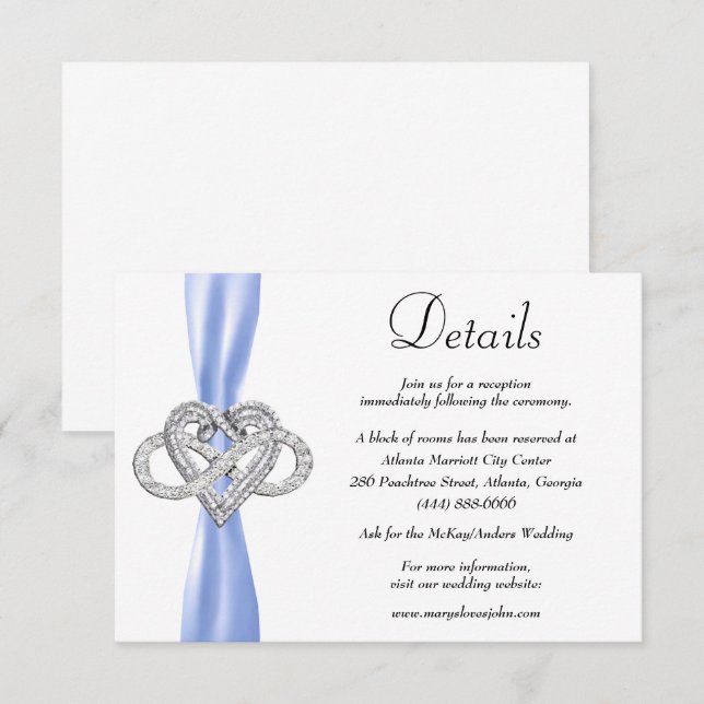 Blue Ribbon Infinity Heart Wedding Details Enclosure Card (Front/Back)