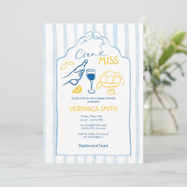 Blue Ribbon Italy Ciao Miss Lemon  Bridal Shower Invitation (Standing Front)