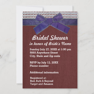 Blue Ribbon, Lace, Red Burlap Bridal Shower Invitation