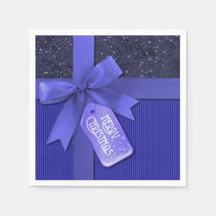 Blue Ribbon Merry Christmas Gift Napkins