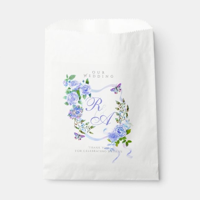 Blue Ribbon Monogram Wedding  Favour Bags (Front)