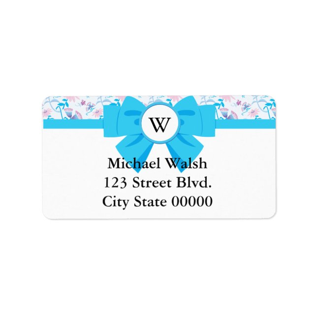 Blue Ribbon Monogram with Pattern Label (Front)