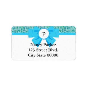 Blue Ribbon Monogram with Pattern Label