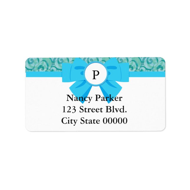 Blue Ribbon Monogram with Pattern Label (Front)