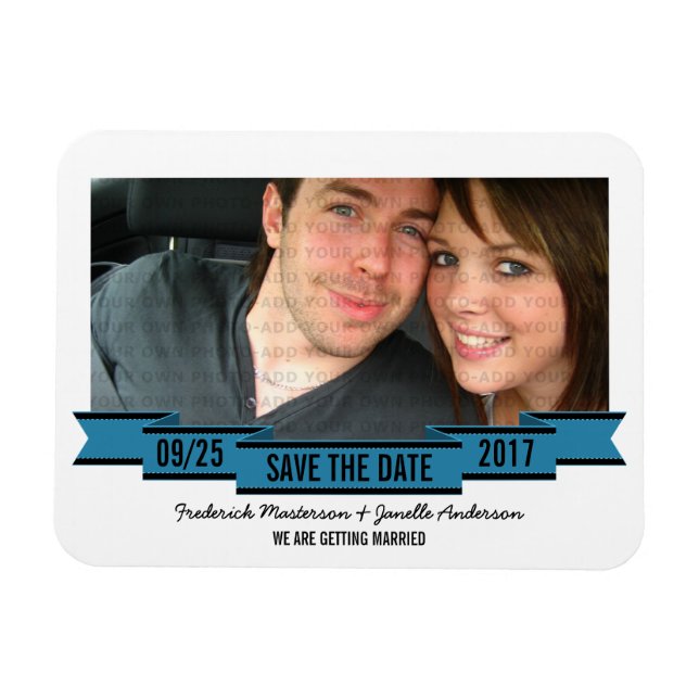 Blue Ribbon Photo Save the Date Magnet (Horizontal)