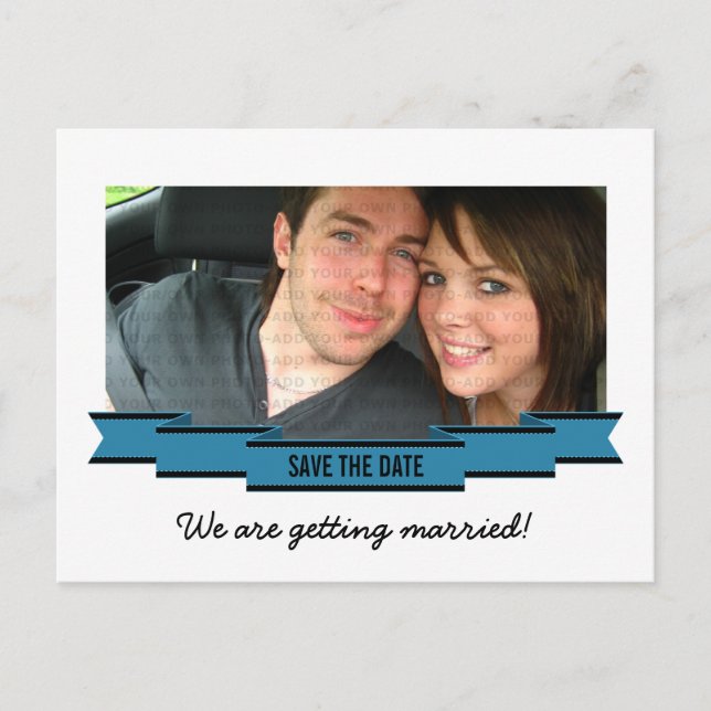 Blue Ribbon Photo Save the Date Postcard (Front)