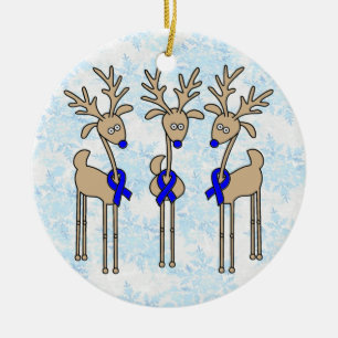Blue Ribbon Reindeer (Colon Cancer) Ceramic Tree Decoration