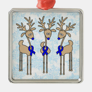 Blue Ribbon Reindeer (Colon Cancer) Metal Tree Decoration