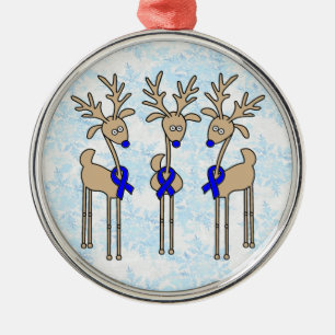 Blue Ribbon Reindeer (Colon Cancer) Metal Tree Decoration