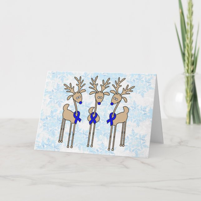 Blue Ribbon Reindeer Holiday Card (Front)
