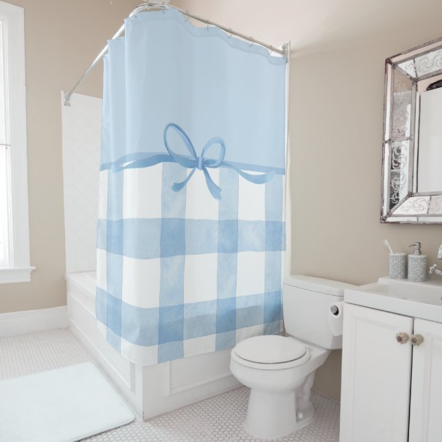 Blue Ribbon Shower Curtains (In Situ)