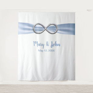Blue Ribbon Silver Infinity Wedding Backdrop Tapestry