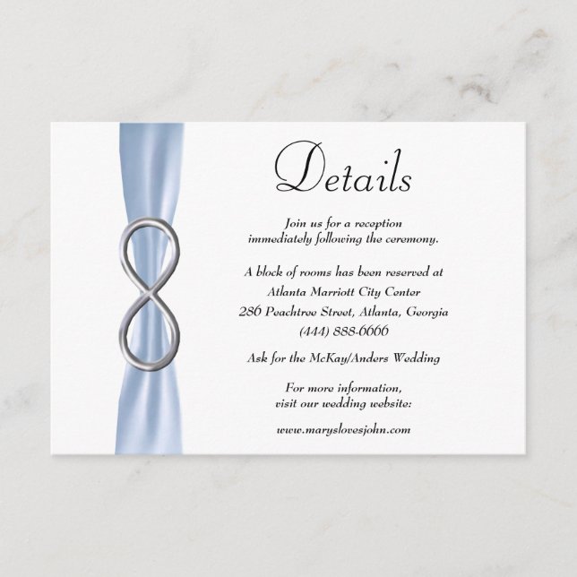 Blue Ribbon Silver Infinity Wedding Details Enclosure Card (Front)