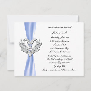 Blue Ribbon Silver Swans Bridal Shower Invitation
