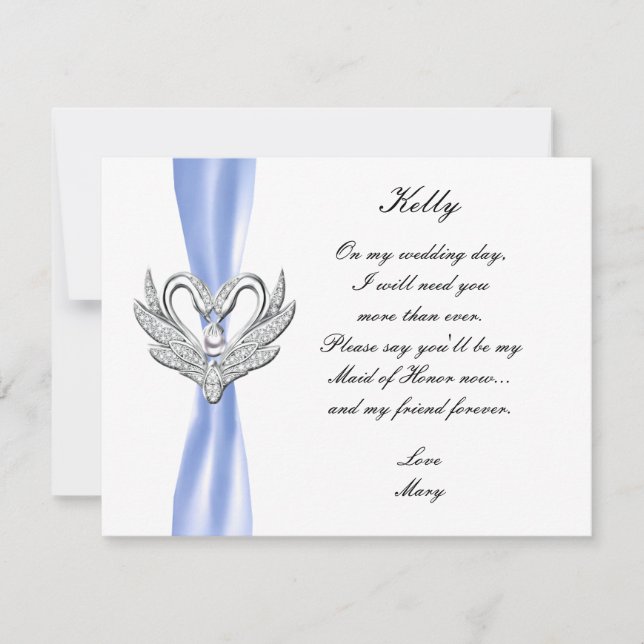Blue Ribbon Silver Swans Maid Of Honour Card (Front)