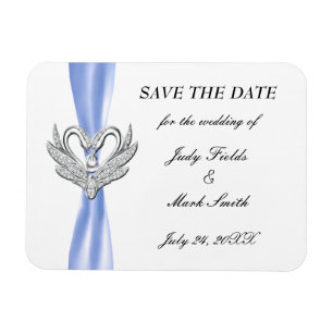 Blue Ribbon Silver Swans Save The Date Magnet