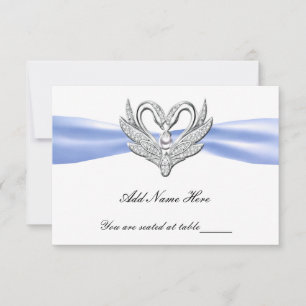 Blue Ribbon Silver Swans Table Place Card