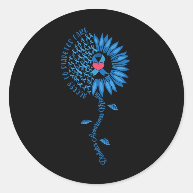 Blue Ribbon Sunflower November Diabetes Awareness  Classic Round Sticker (Front)
