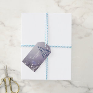 Blue Ribbon Tree Gift Tag with Purple Accents