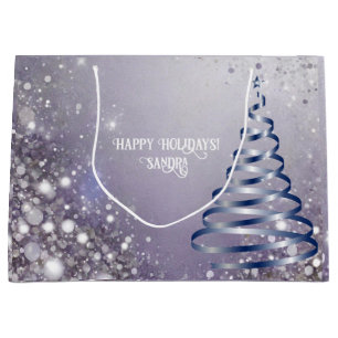 Blue Ribbon Tree with purple accents Christmas Large Gift Bag