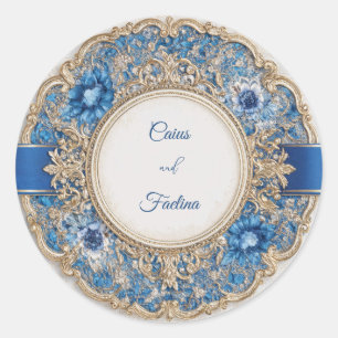 Blue Ribbon Victorian Floral Wedding Sticker