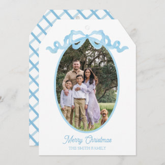 Blue Ribbon Watercolor Holiday Tag Card