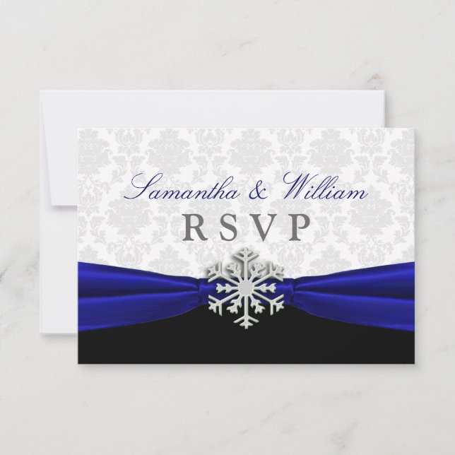 Blue Ribbon Winter Wedding RSVP Card (Front)