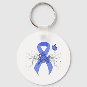 Blue Ribbon with Butterfly Key Ring