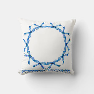 Blue Ribbon Wreath Throw Pillow