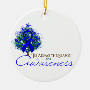 Blue Ribbon Xmas Awareness Season Ceramic Tree Decoration