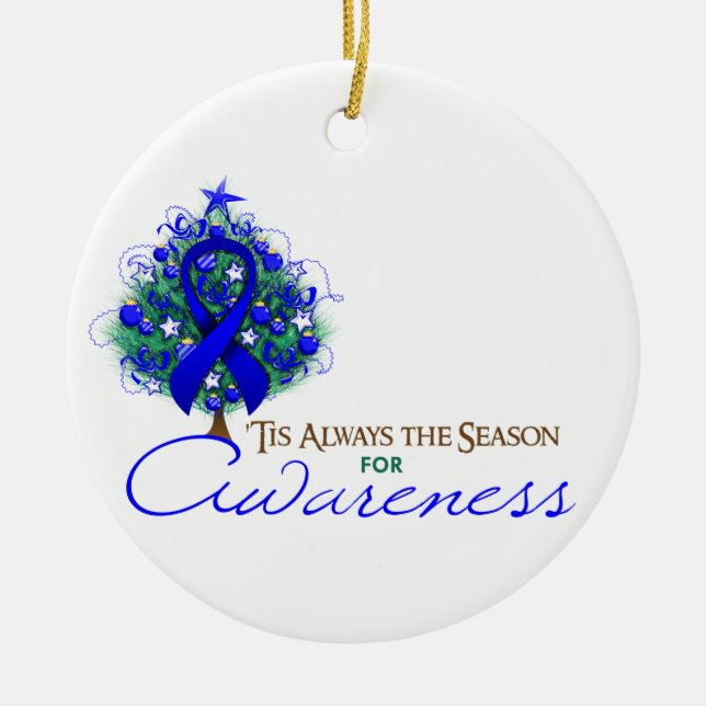 Blue Ribbon Xmas Awareness Season Ceramic Tree Decoration (Front)